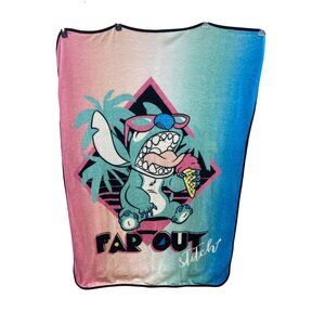 Disney Stitch "Far Out" Plush Blanket Blue Pink 42” x 60"
